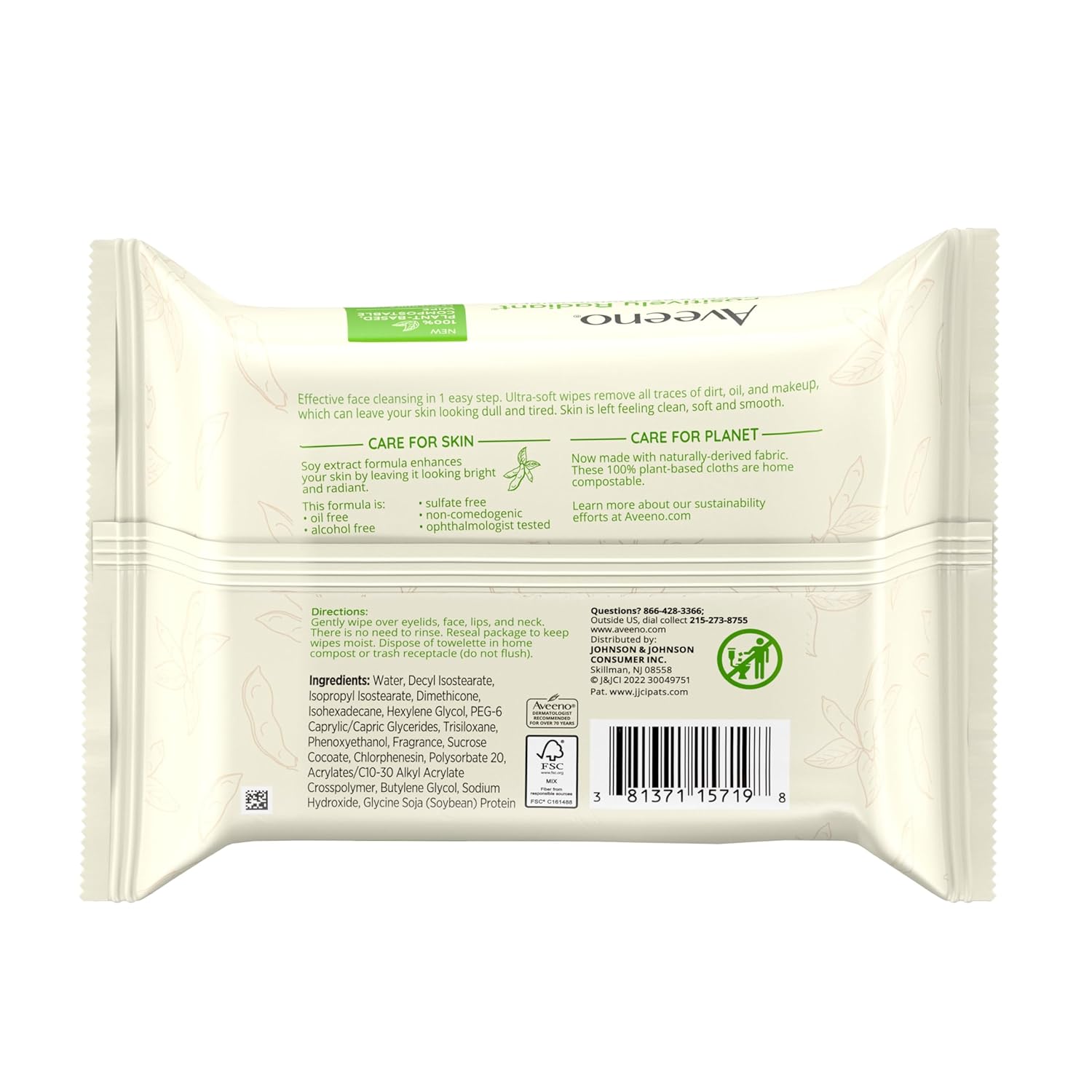 Aveeno Positively Radiant Makeup Remover Wipes, Gentle Individual Face Wipes with Moisture-rich Soy Extract to help leave your skin looking bright, Hypoallergenic Formula, Non-Comedogenic (Pack of 25) : Beauty & Personal Care