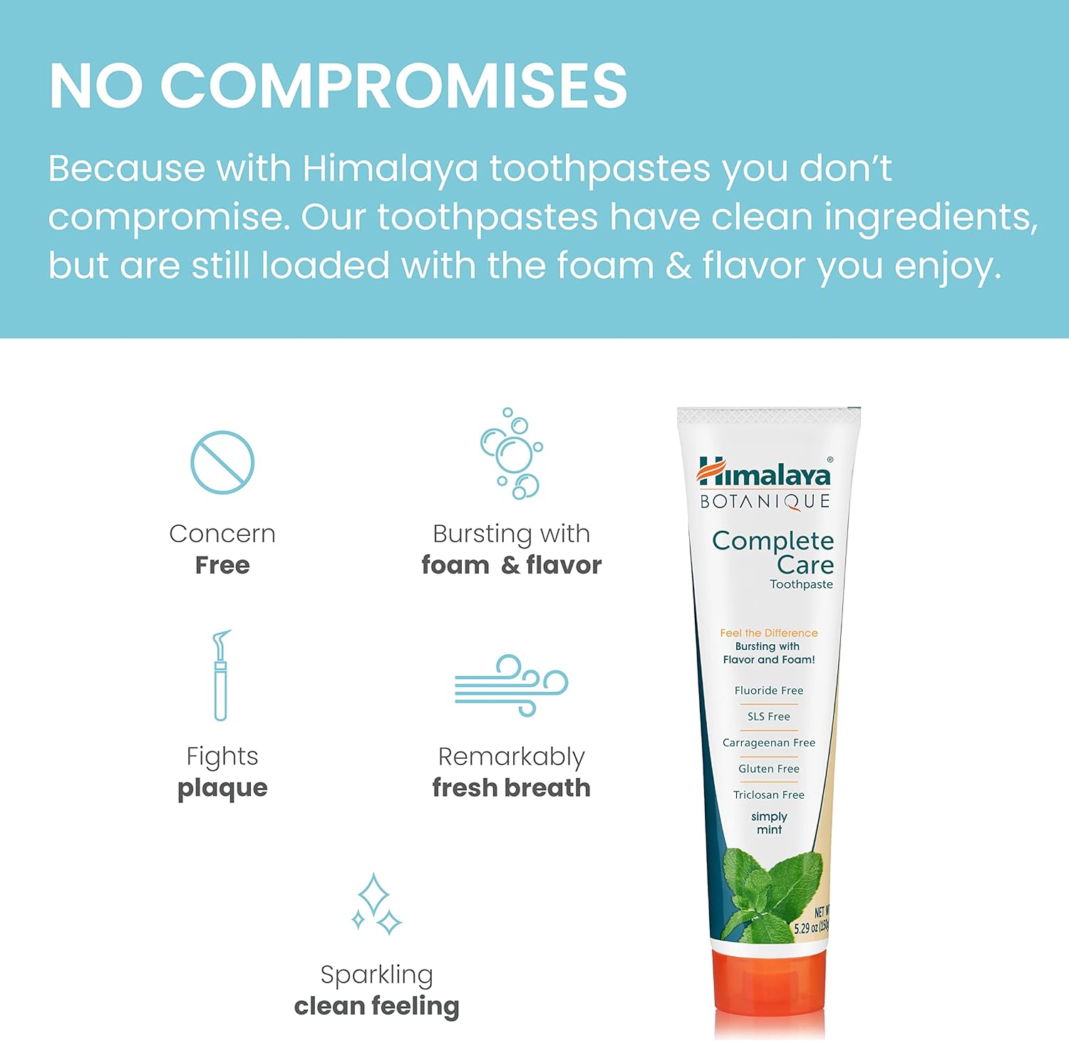 Himalaya Botanique Complete Care Toothpaste, Herbal, Mint Flavor, Fights Plaque, Freshens Breath, Fluoride Free, No Artificial Flavors, SLS Free, Cruelty Free, Foaming, 5.29 Oz, 2 Pack… : Health & Household