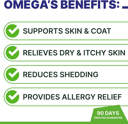 Omega 3 for Dogs - for Dry Itchy Skin - Fish Oil Chews - Skin & Coat Supplement - Itch Relief, Allergy, Anti Shedding, Hot Spots Treatment - w/EPA & DHA - Vitamins - Made in USA - Bacon - 240 Treats