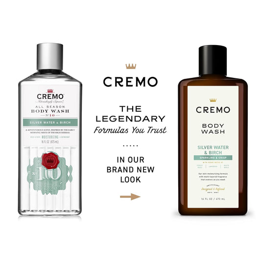 Cremo Rich-Lathering Silver Water & Birch Body Wash For Men, A Revitalizing Combination Of Glacier-Fed Streams And White Birch 16 Fl Oz