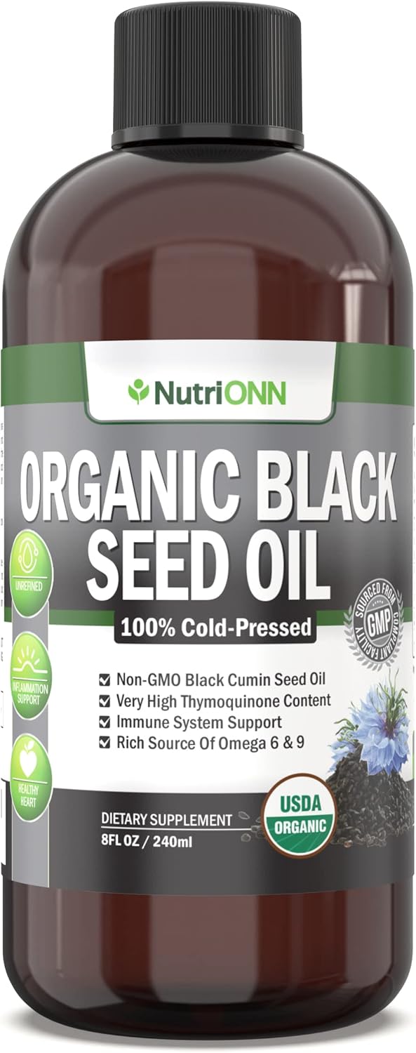 Organic Black Seed Oil - Usda Certified Organic Black Cumin Seed Oil Liquid – High Thymoquinone Content – Non-Gmo And Cold-Pressed – Rich Source Of Omega-6 & Omega-9 Fatty Acids - 8 Oz