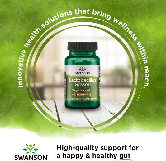 Swanson Lactobacillus Gasseri - Probiotic Supplement Supporting Digestive Health With 3 Billion Cfu - Design-Release Satiety & Fat Metabolism Support - (60 Veggie Capsules) 3 Bottles