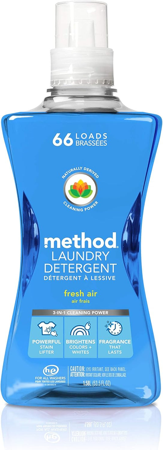 Method Liquid Laundry Detergent, Fresh Air, 66 Loads Per Bottle, Biodegradable Formula, Plant-Based Stain Remover, 53.5 Fl Oz (Pack of 4)