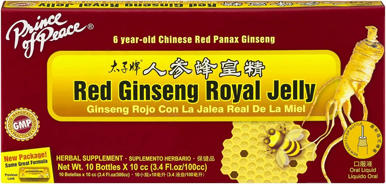 Prince of Peace Red Ginseng Royal Jelly, 10 Bottles, 0.34 fl. oz. Each – Energy Boosting Supplement – Ginseng Shots to Go – Support The Body’s Energy System : Health & Household