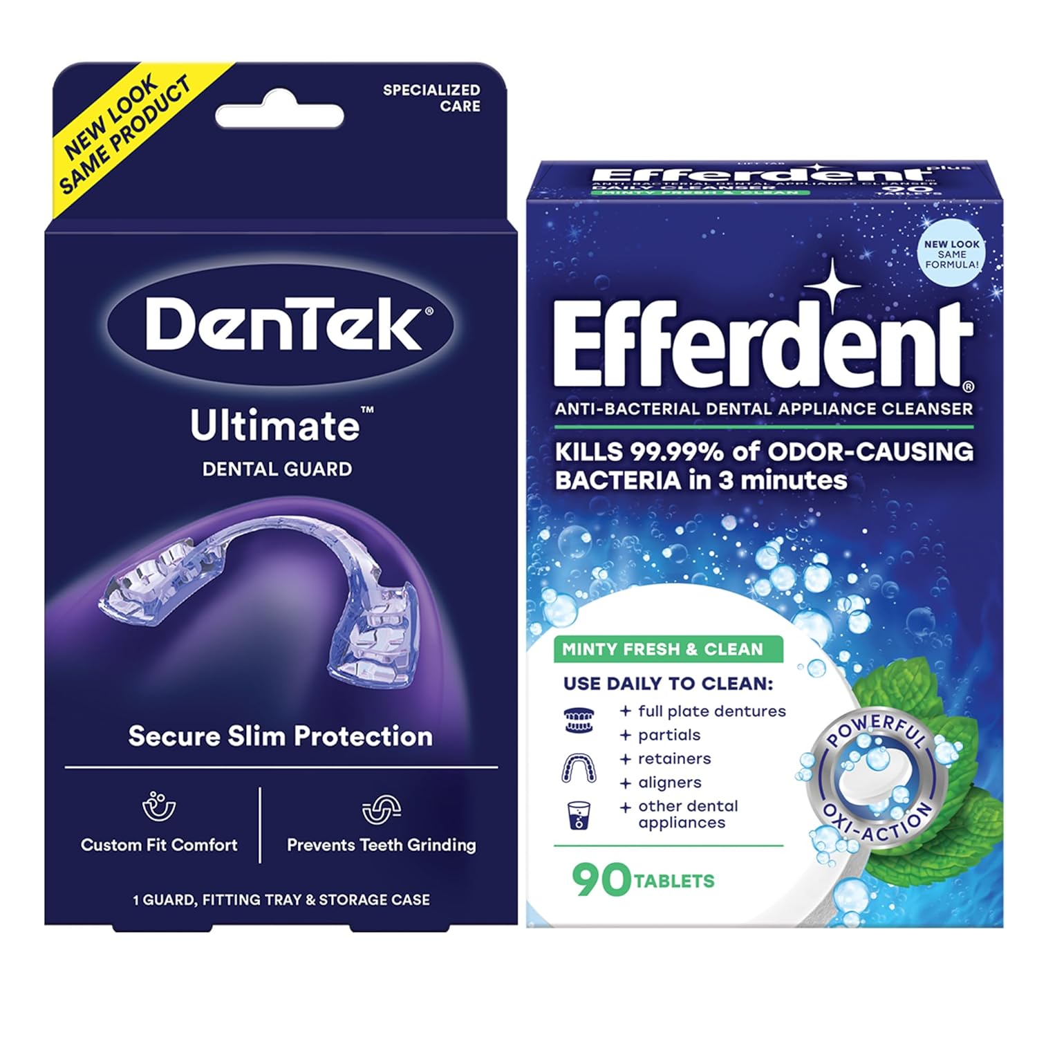 Dentek Ultimate Guard For Nighttime Teeth Grinding And Efferdent Anti-Bacterial Cleanser Tablet, 90Ct