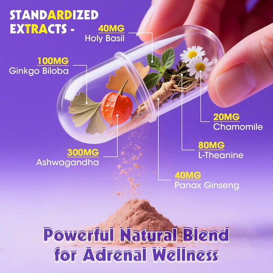 Cortisol Supplements For Women & Men - Adrenal Support With Ashwagandha, L-Theanine & Holy Basil For Stress Relief, Mood & Steady Focus - Hormone Balance - 120 Vegan Capsules