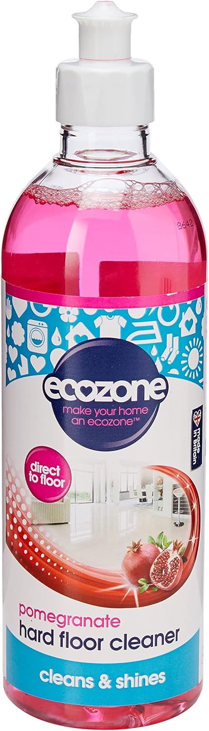 Ecozone Pomegranate Hard Floor Cleaner, Hygienic Cleanser & Polish For Most Wooden, Laminate & Tiled Floors, Fast Drying & Streak Free, Natural Vegan & Eco Friendly Formula (500Ml Bottle)