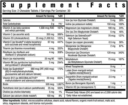 Seeking Health Optimal Multivitamin Chewable - Immune Support Supplement With L-5-Mthf, Vitamin B12 & Vitamin D3 - Multivitamin With Antioxidant Ingredients For Energy Production Support - 60 Tablets