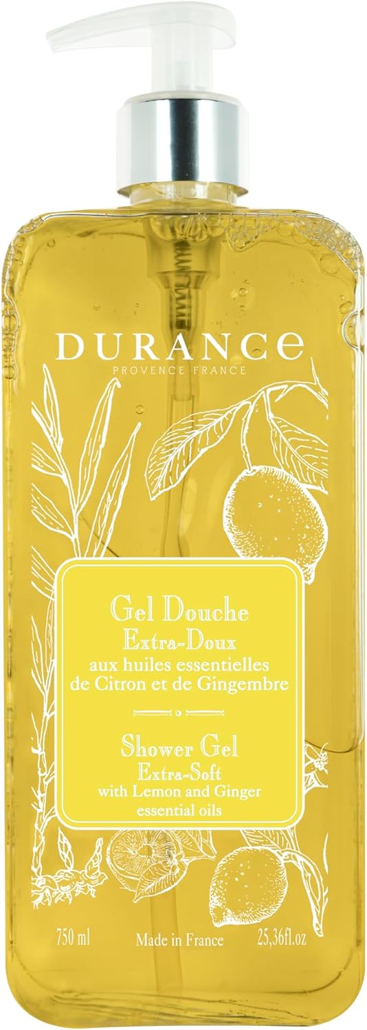 Durance Lemon & Ginger Marseille Shower Gel 750Ml - Body Wash With Almond & Olive Oils - Gently Cleanses, Hydrates & Softens Skin - Vegan Friendly