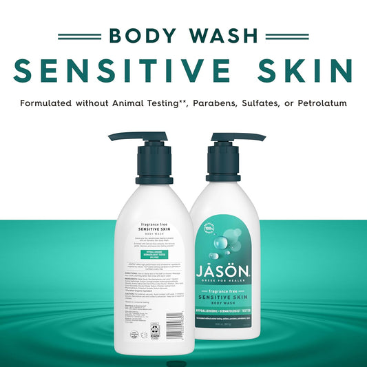 Jason Sensitive Skin Fragrance Free Body Wash, For A Gentle Feeling Clean, 16 Ounces