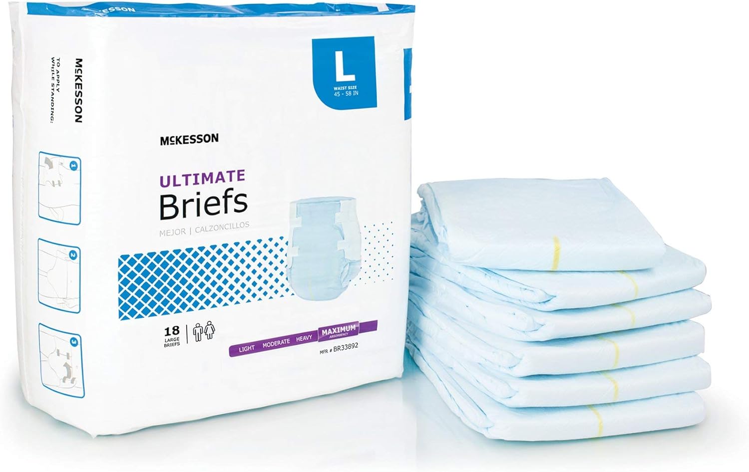 Mckesson Ultimate Briefs, Incontinence, Maximum Absorbency, Large, 18 Count, 4 Packs, 72 Total