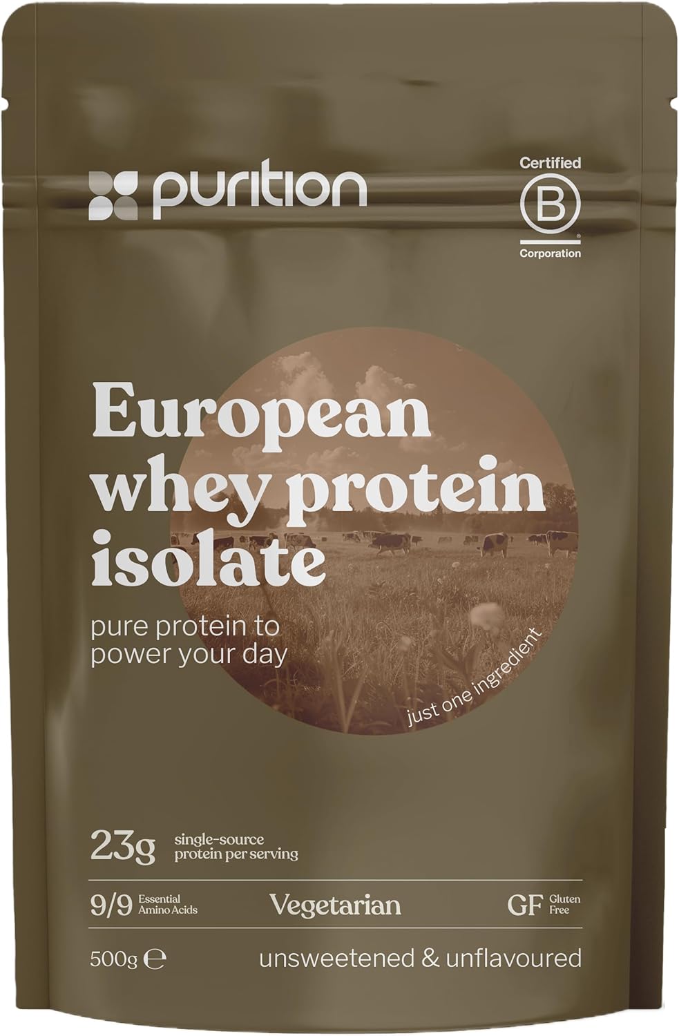 Purition - 100% Whey Protein Isolate, 93% Protein, Triple-Filtered, Unsweetened, Unflavoured, Soy Free, Low Fat, 23G Protein Per Serving, 20 Servings - 500G