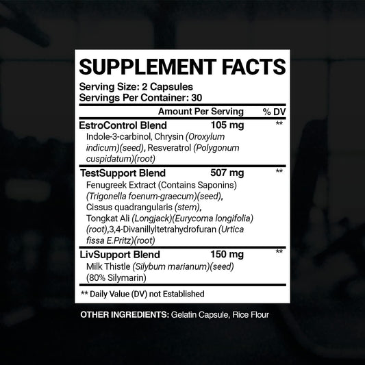 Pct Supplement For Men, 3-In-1 Post Cycle Support & Natural Booster With Estrogen Blocker, Liver Support Formula, Made In Usa, With Fenugreek, Chrysin, Tongkat Ali, Milk Thistle - 60 Capsules