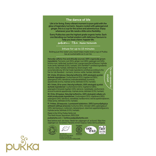 Pukka Organic Tea Bags, Turmeric Active Herbal Tea With Ginger And Galangal, Perfect For Active Lifestyles, 20 Count (Pack Of 3) 60 Tea Bags