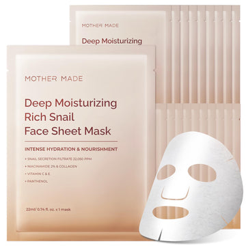 Moisturizing Anti-Aging Snail Mucin Face Masks 20 Ea, With Collagen, Niacinamide 2%, Squalane, Face Mask For Dry, Sensitive Skin, Stocking Stuffers, Self Care, Korean Skincare