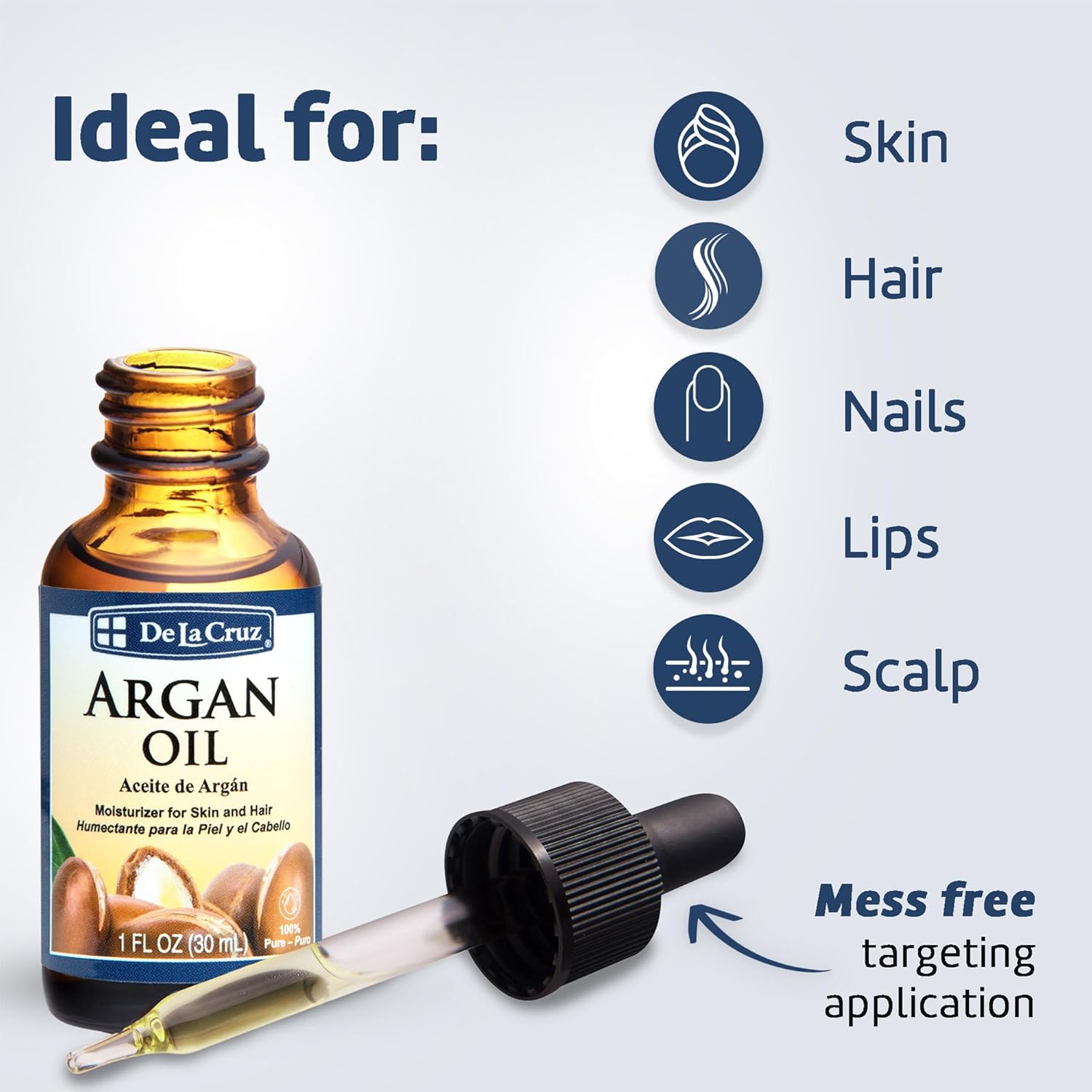 De La Cruz 100% Argan Oil Of Morocco - Pure Cold-Pressed Virgin Moroccan Argan Oil For Hair And Skin - 2 Fl Oz : Beauty & Personal Care