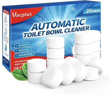 Vacplus Toilet Bowl Cleaner Tablets 20 Pack, Automatic Cleaners With Bleach, Slow-Releasing Toilet Tank Cleaners For Deodorizing & Descaling, Household Toilet Cleaners Against Tough Stains