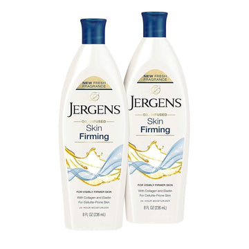 Jergens Skin Firming Body Lotion, Dry Skin Moisturizer with Collagen and Elastin, Deep Moisture, Dermatologist Tested, White 8 Ounces (Pk of 2)