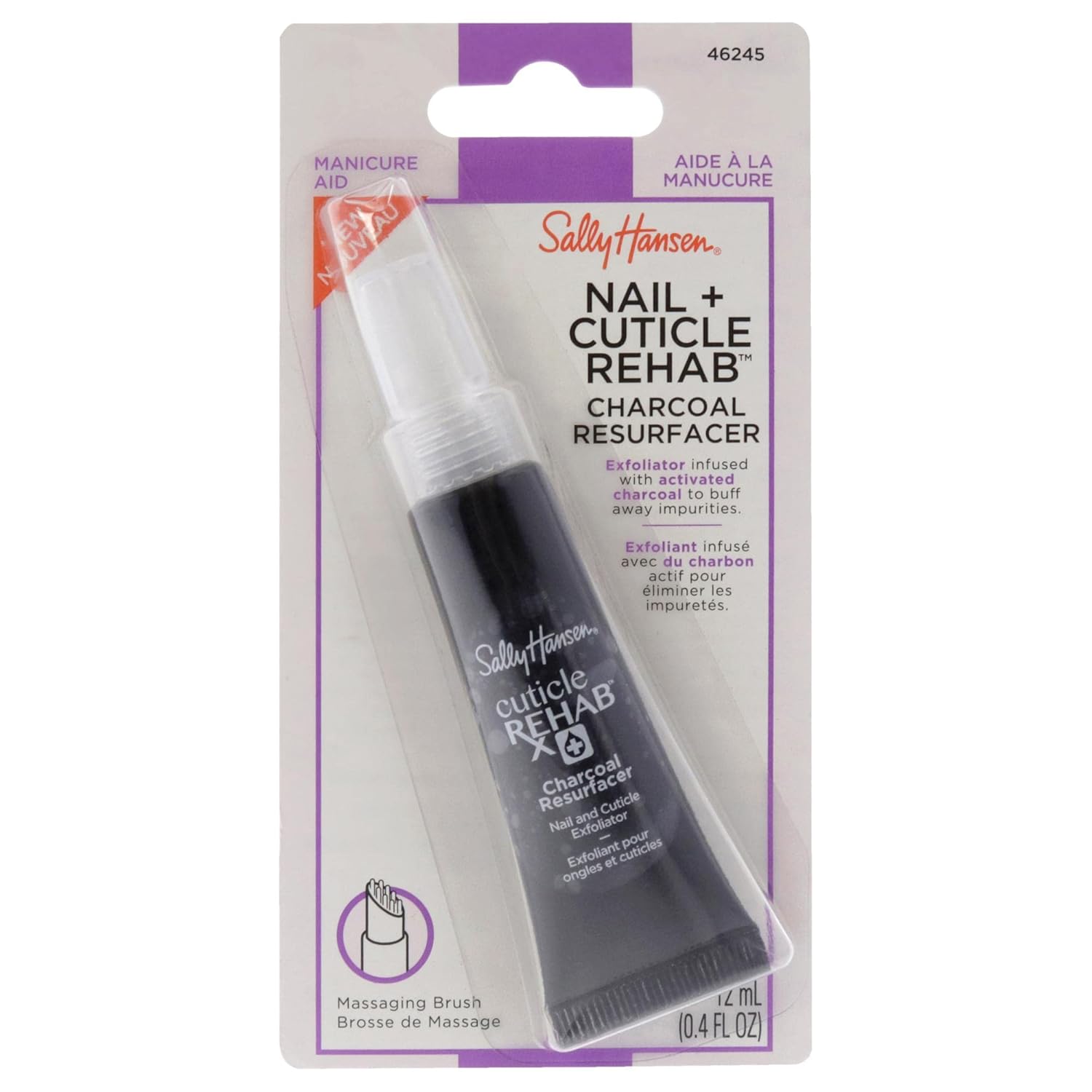 Sally Hansen Nail Rehab Charcoal Resurfacer, Natural, 0.4 Ounce - Nail Treatment With Activated Charcoal And Volcanic Sand For Smooth Nails And Cuticles