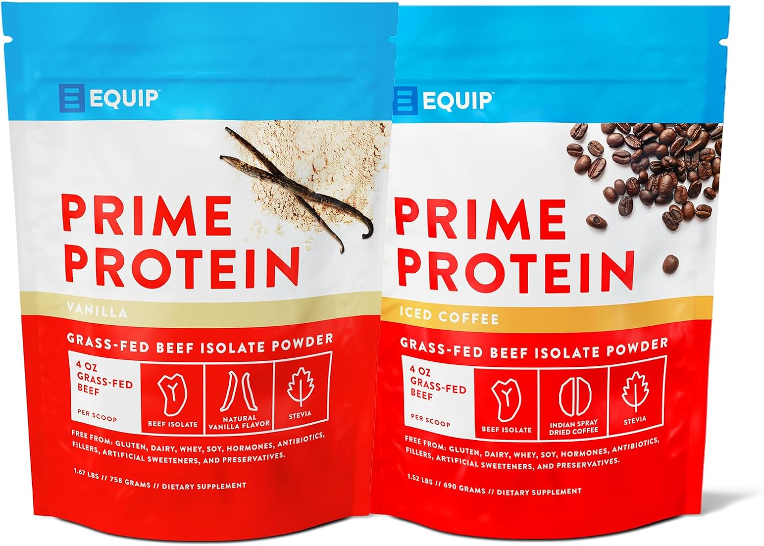 Equip Foods Prime Protein Powder Vanilla & Prime Protein Powder Iced Coffee