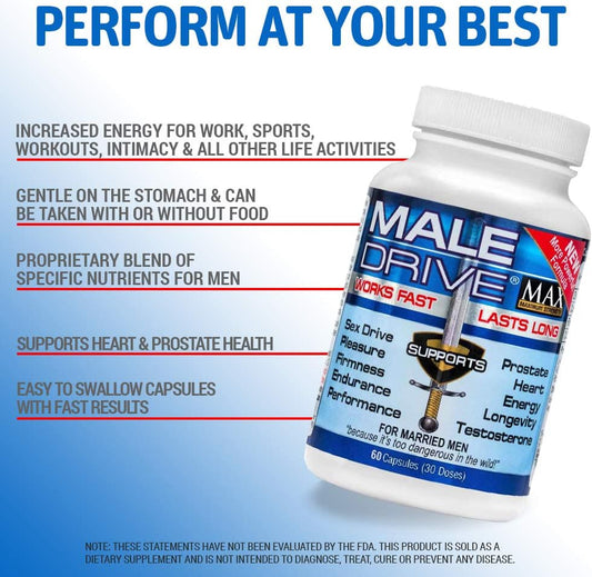 Male Drive: Male Enhancement Formula - Natural Supplement Supports Sexual Readiness and Performance, 60 Supplements, 1 Bottle (10-20 Day Supply)