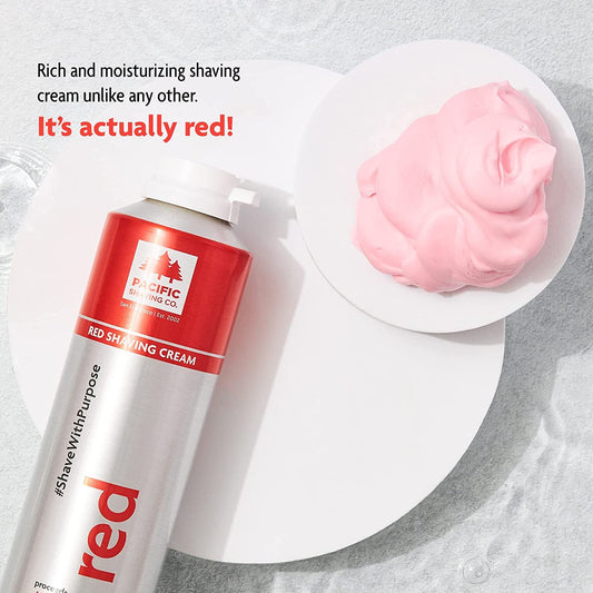 Pacific Shaving Company Red Shaving Cream - Foaming Colorful Shaving Cream - Hydrating, Redness Reducing + Irritation Free Shave Cream (7 Oz)