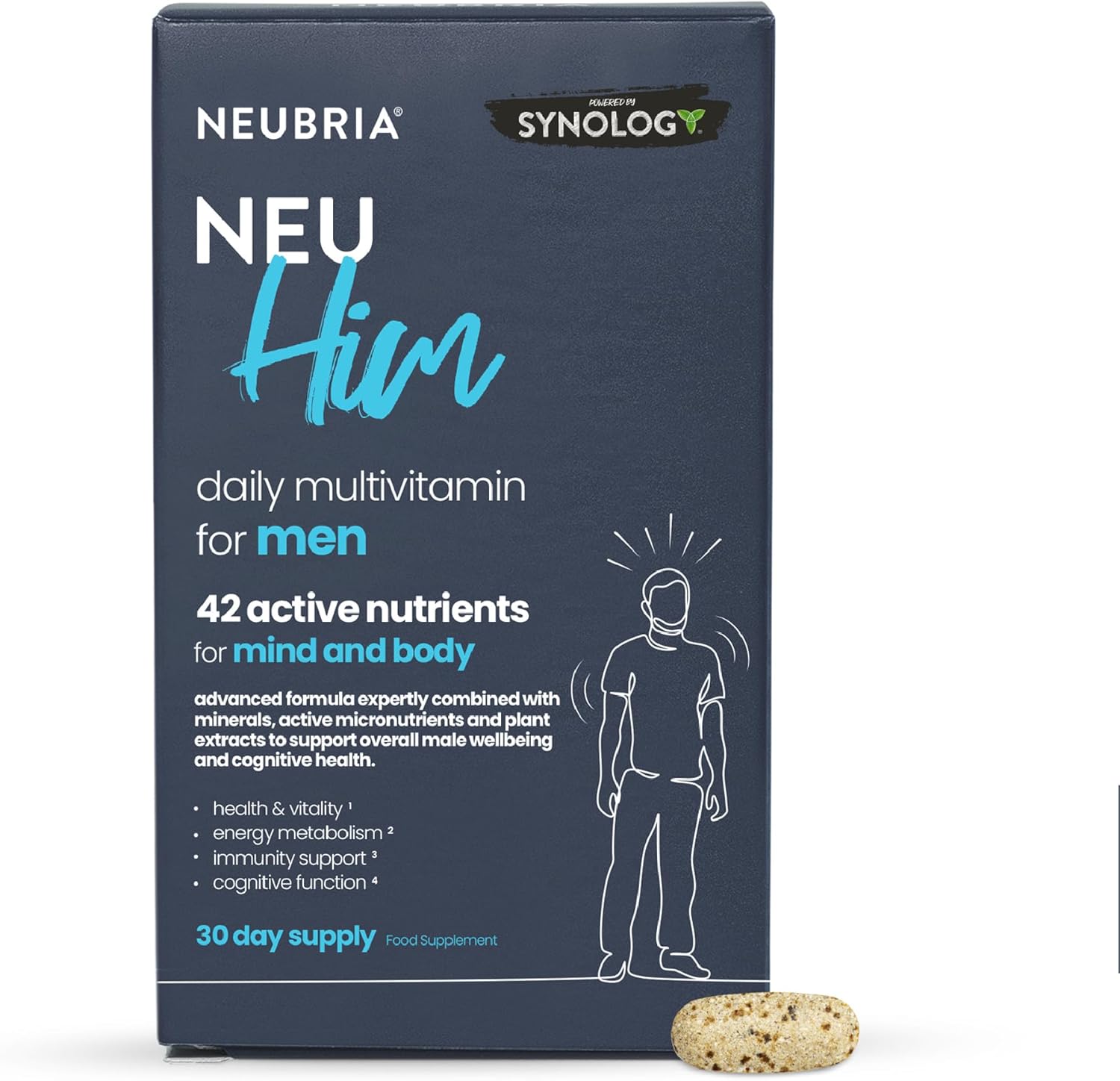 Neubria Neu Him Multivitamin For Men With Botanicals - 42 Active Nutrients, Vitamin D3, Zinc, Iron, Herbal Extracts, Cognitive Formula Ideal For Active Lifestyles – Uk Made, 30 Tablets