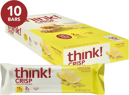 Think! Protein Bars, High Protein Snacks, Gluten Free, Kosher Friendly, Lemon Crisp, 10 Count (Packaging May Vary)