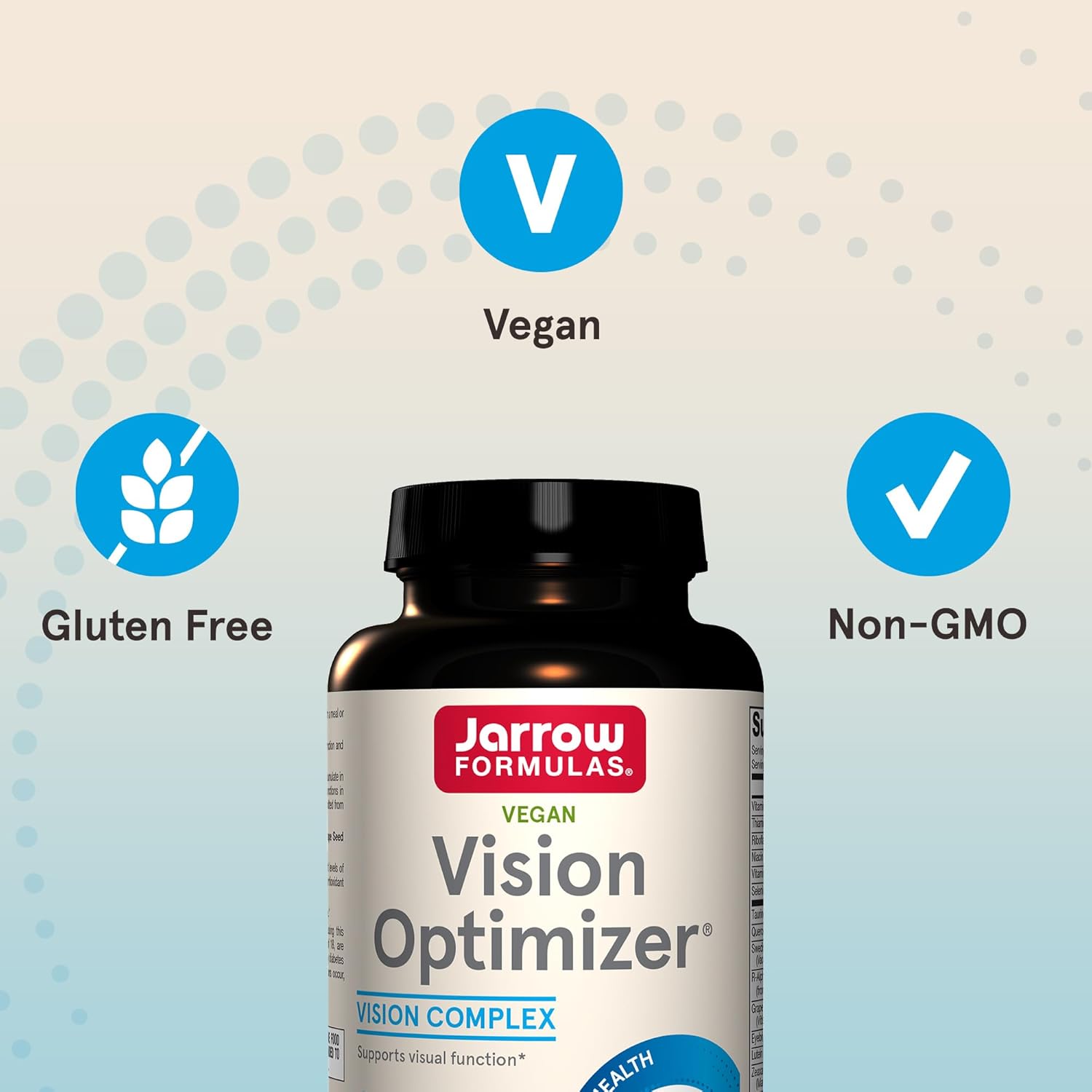 Jarrow Formulas Vision Optimizer Veggie Capsules - 180 Count - Eye Supplement - Dietary Supplement - With Grape Seed Extract, Lutein & Zeaxanthin, Quercetin & More - Non-Gmo - Gluten Free