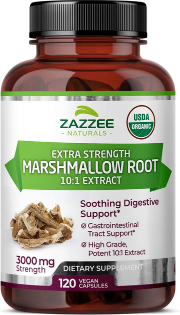 Zazzee Usda Organic Marshmallow Root 10:1 Extract, 3000 Mg Strength, 120 Vegan Capsules, 4 Month Supply, Standardized, Concentrated 10X Extract, 100% Vegetarian, All-Natural, Non-Gmo, Made In The Usa