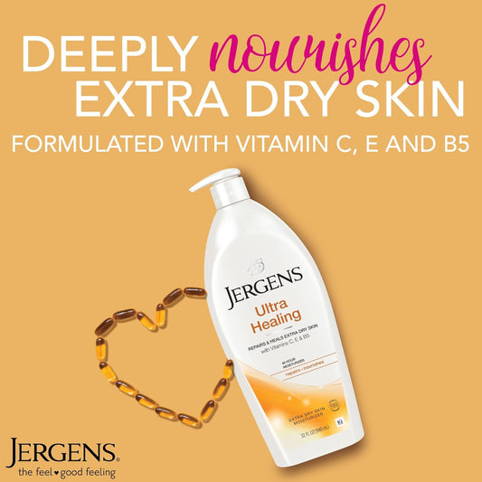 Jergens Ultra Healing Dry Skin Lotion, Hand And Body Moisturizer For Quick Absorption Into Extra Dry Skin With Hydralucence Blend, Vitamins C, E And B5, 32Oz