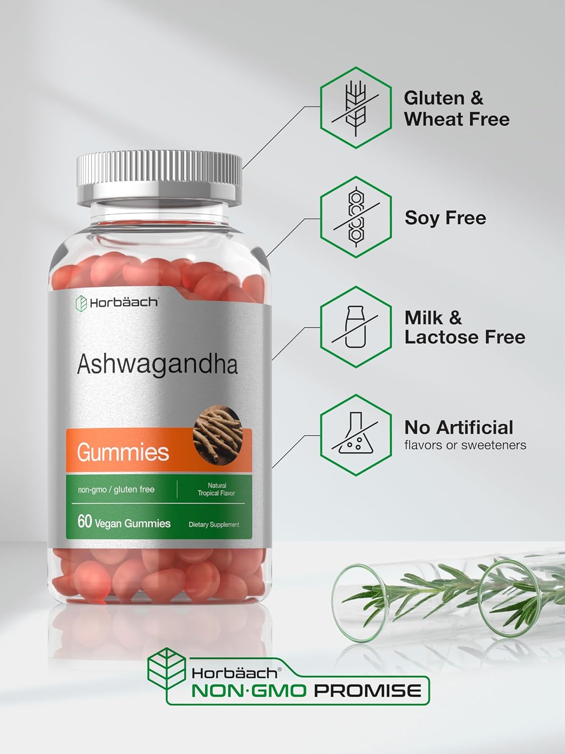 Horbaach Ashwagandha Gummies for Women and Men | 60 Count | Vegan, Non-GMO, Gluten Free Supplement | Tropical Flavor : Health & Household