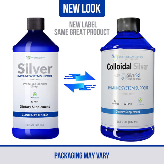 Colloidal Silver Liquid - 12 PPM Premium Silver Solution, 60 MCG Per Serving, All Natural, Vegan Immune System Support, Ionic Silver Water Daily Mineral Supplement 16 Fl oz, 96 Servings