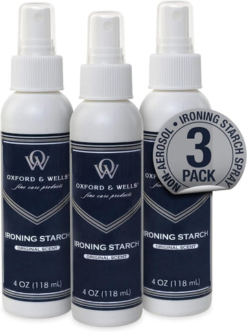 Oxford & Wells Premium Ironing Spray Starch - Wrinkle Reducer, Non-flaking, Non-streak, No Spot & Medium Hold Non-Aerosol Dewrinkle Fresh Clothes & Fabric Care,Light Clean Scent, 4-ounce (Pack of 3)