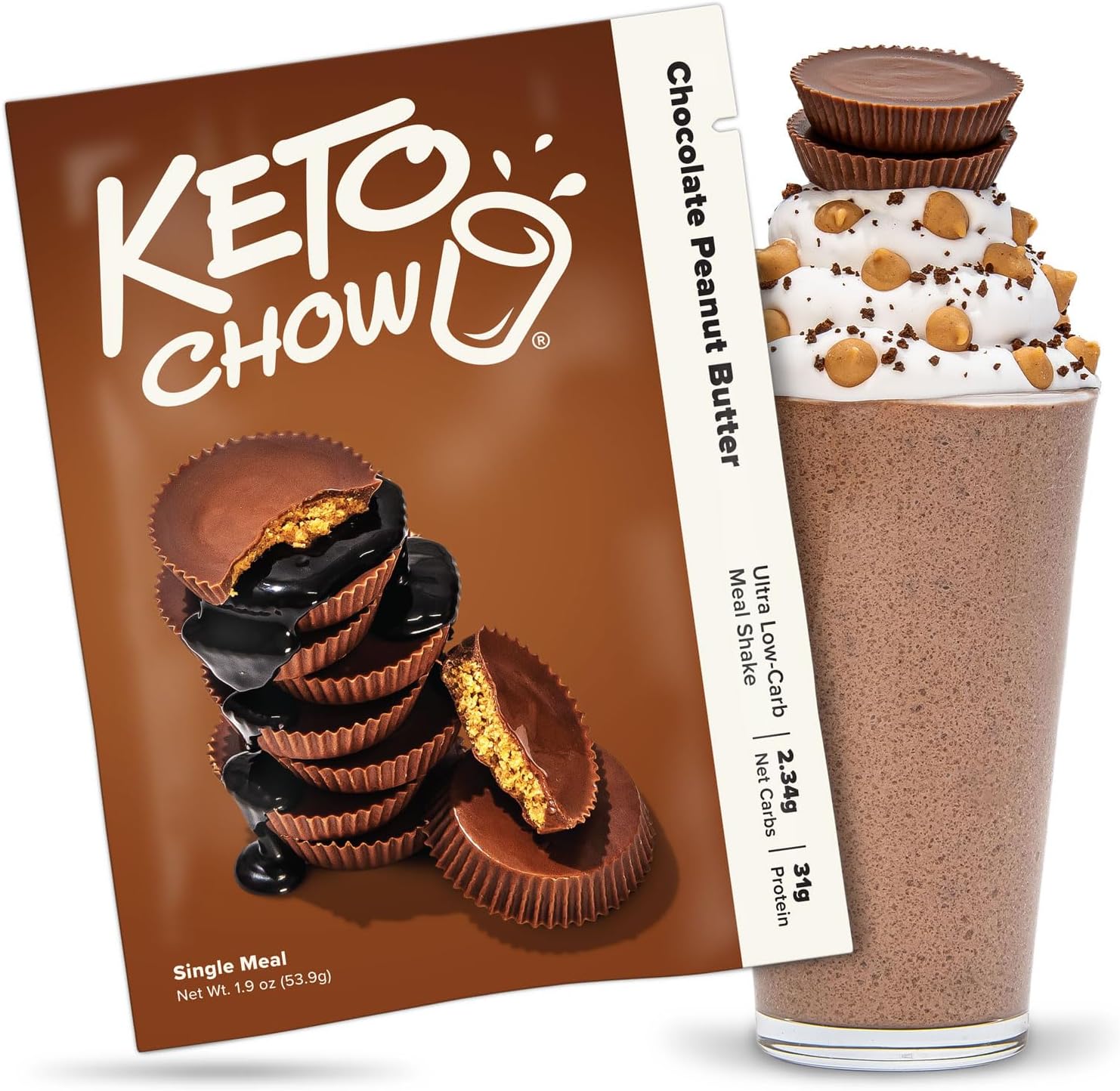 Keto Chow Chocolate Peanut Butter | Keto Meal Replacement Shake Powder | Nutritionally Complete | Low Carb | Delicious Easy Meal Substitute | Protein Rich You Choose The Fat | Single Meal Sample
