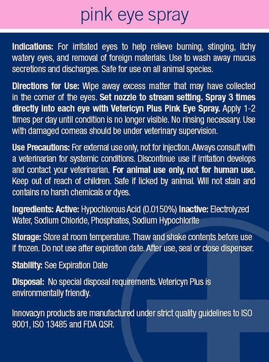 Pink Eye Spray by Vetericyn | Eye Spray for All Animals to Relieve Redness, Irritation, and Discharge - 16-ounce