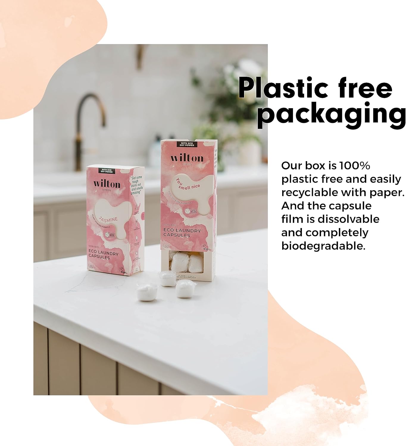Wilton London Eco Friendly Laundry Capsules 22 Washes - 100% Plastic Free Packaging - Non-Bio - Plant-based Biodegradable Powder Formula - Essential Oils - Fresh and Longlasting Jasmine Scent : Amazon.co.uk: Health & Personal Care