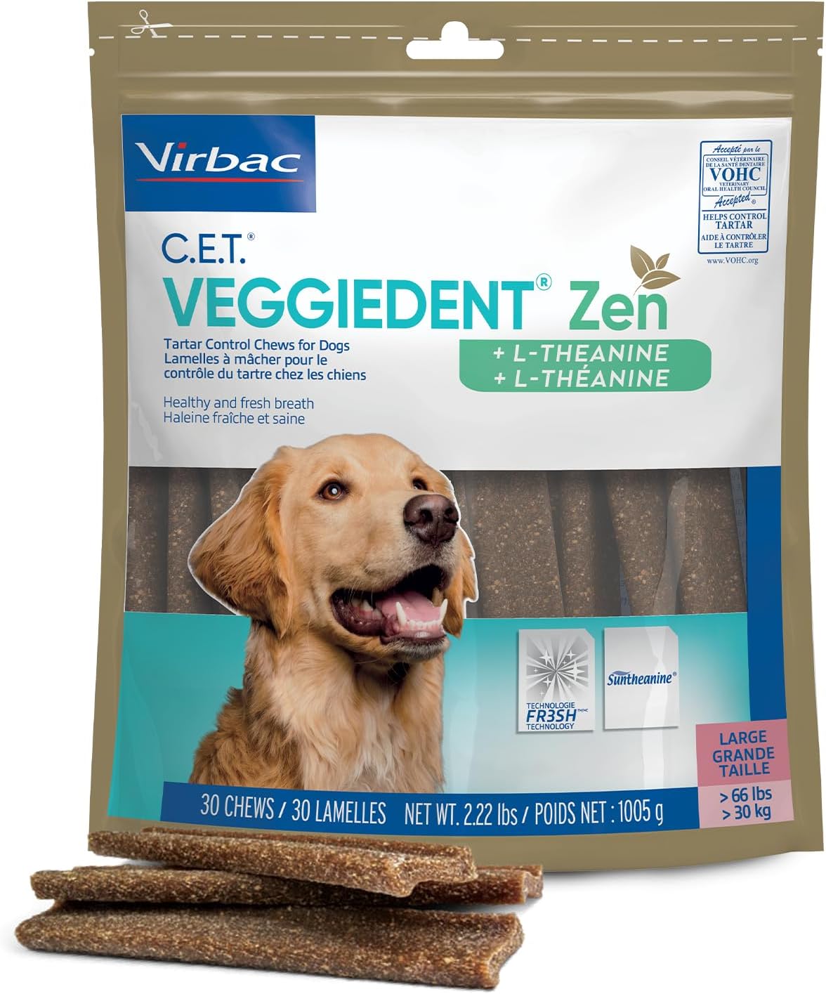 Virbac C.E.T. VEGGIEDENT Zen Tartar Control Chews for Dogs - Large