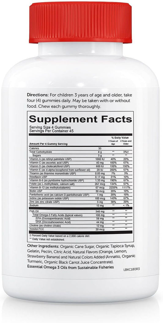 SmartyPants Kids Complete Gummy Vitamins: Multivitamin & Omega 3 DHA/EPA Fish Oil, Methyl B12, Vitamin D3, limited Valuesize pack of 180 count Total