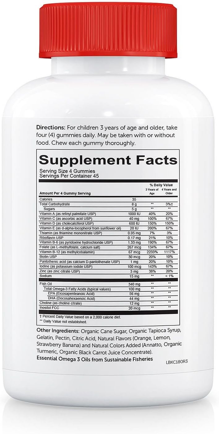 SmartyPants Kids Complete Daily Gummy Vitamins, Gluten Free, Multivitamin & Omega 3 Fish OilDHA/EPA Fatty Acids (180 Count)
