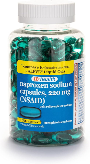 Naproxen Sodium 220 Mg Liquid Gels, Pain Reliever/Fever Reducer (NSAID), Made in USA, 180 Count