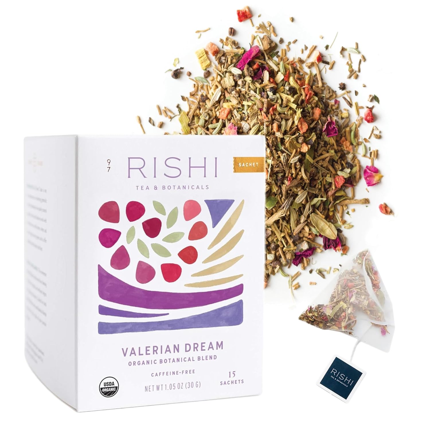 Rishi Tea Valerian Dream Herbal Tea | Usda Organic Direct Trade Sachet Tea Bags, Certified Kosher, Sleep Friendly, Caffeine Free Calming Botanical Blend With Valerian Root | 15 Count (Pack Of 1)