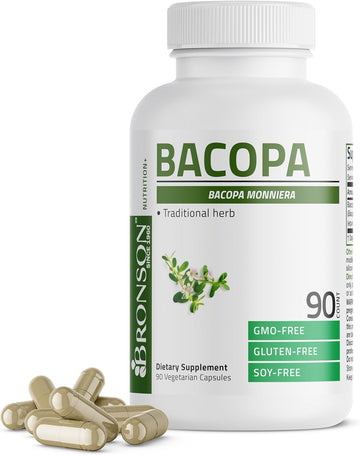 Bronson Bacopa (1200Mg Equivalent From 8:1 Extract) Supports Healthy Brain Function And Mental Performance, Traditional Herb, Non-Gmo, 90 Vegetarian Capsules