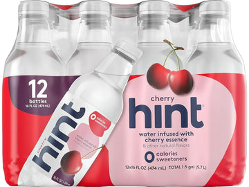 Hint Water Cherry, Pure Water Infused With Cherry, Zero Sugar, Zero Calories, Zero Sweeteners, Zero Preservatives, Zero Artificial Flavors, 16 Fl Oz (Pack Of 12)