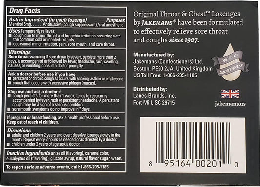 Jakemans Anise Throat & Chest Lozenges Cough Drops ? Cough, Sore Throat and Seasonal Distress Soothing Relief ? Liquid Drop Shape ? 24 Count