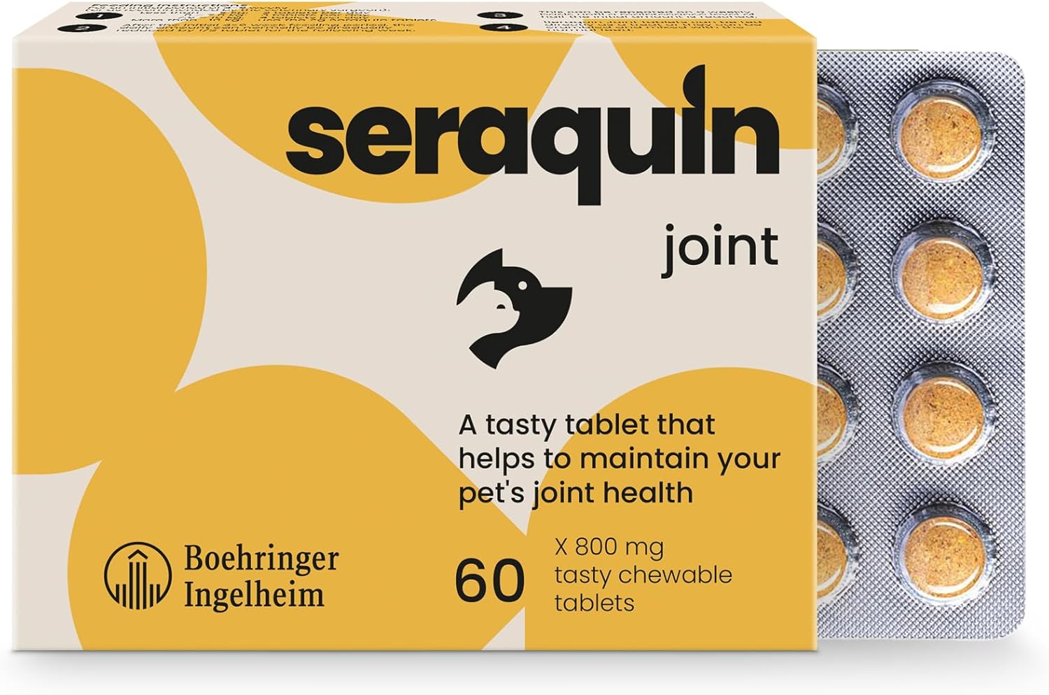 Seraquin Joint | 60 X 800 Mg Chewable Tablets | Maintains Healthy Joints | Supports Mobility | Glucosamine, Chondroitin And Turmeric | For Small Dogs And Cats
