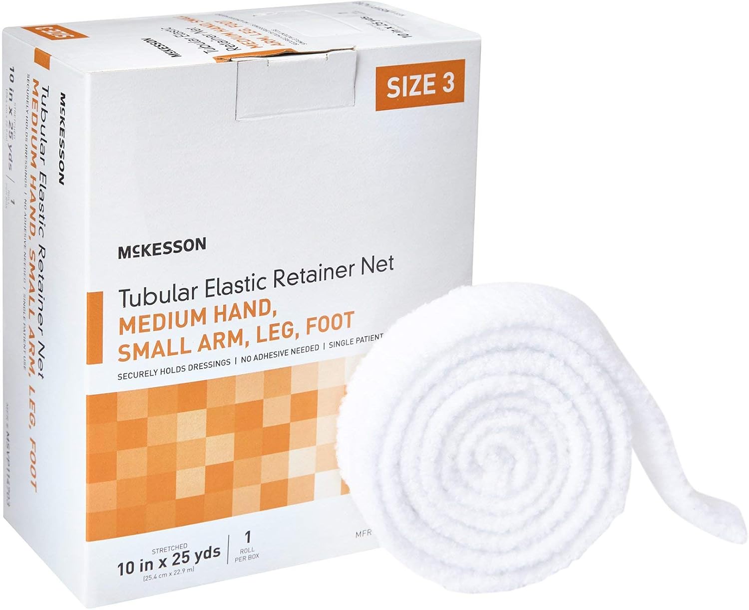 Mckesson Tubular Elastic Retainer Net Dressing, Non-Sterile, Hand, Arm, Leg, Foot, Size 3, 10 In X 25 Yd, 1 Count, 1 Pack