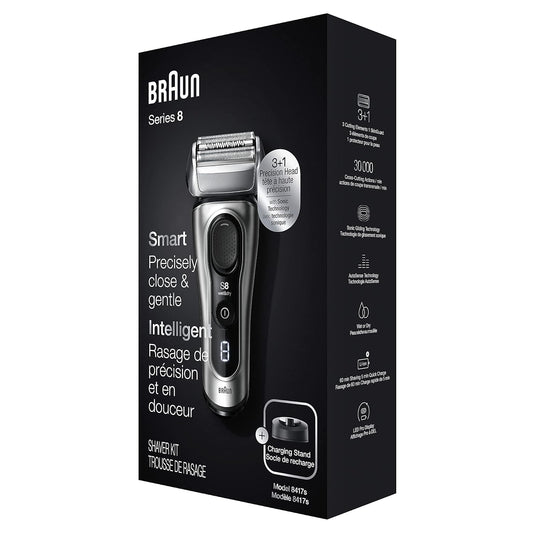 Braun Electric Razor For Men, Series 8 8417S Foil Shaver With Precision Beard Trimmer, Galvano Silver