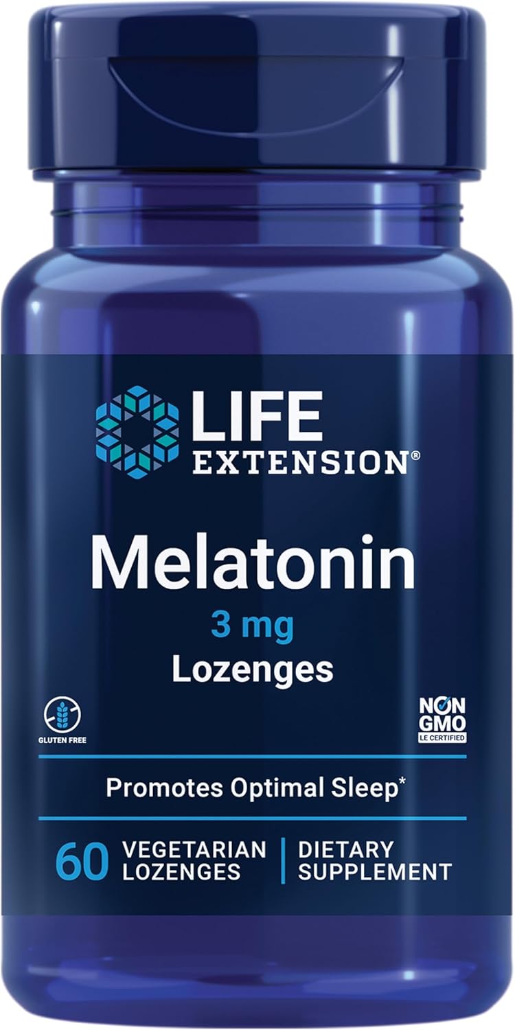 Life Extension Melatonin, 3 Mg, Optimal Sleep Support, Healthy Circadian Rhythms, Cellular Defense, Gluten-Free, Non-Gmo, Vegetarian, 60 Chewable Lozenges