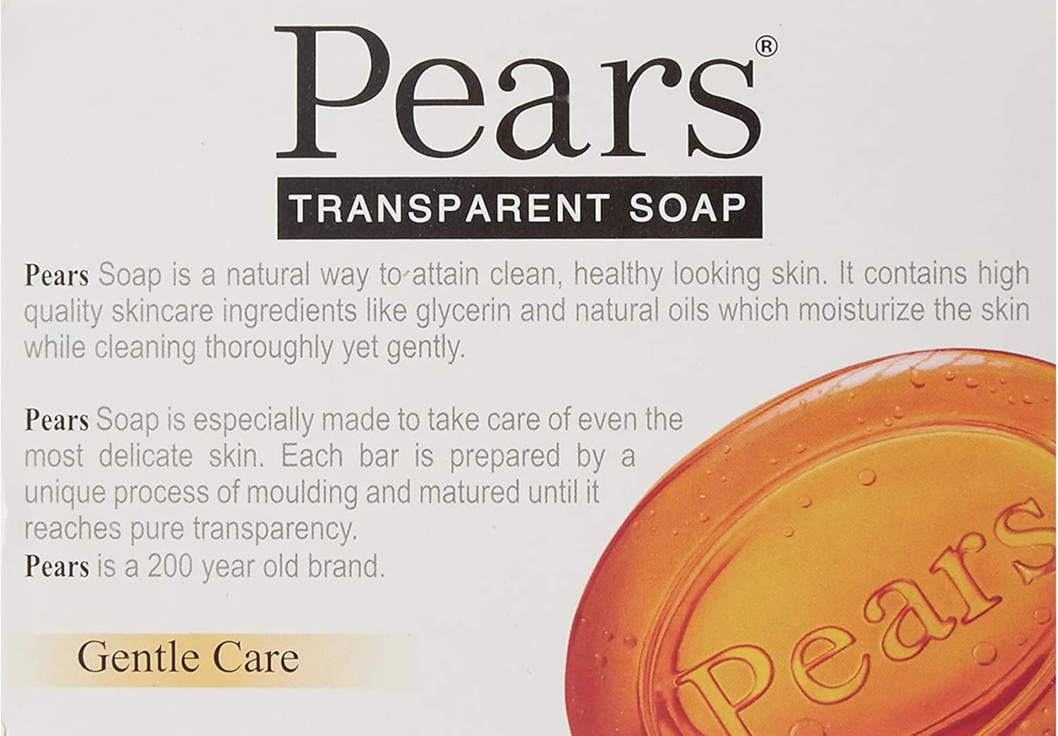 Pears Transparent Amber Soap with Pure Glycerin and Natural Oils | Gentle Moisturising and Cleansing | Parabens and Sulfates-free, Dermatologist Recommended for Delicate Skin | 100g : Amazon.co.uk: Beauty